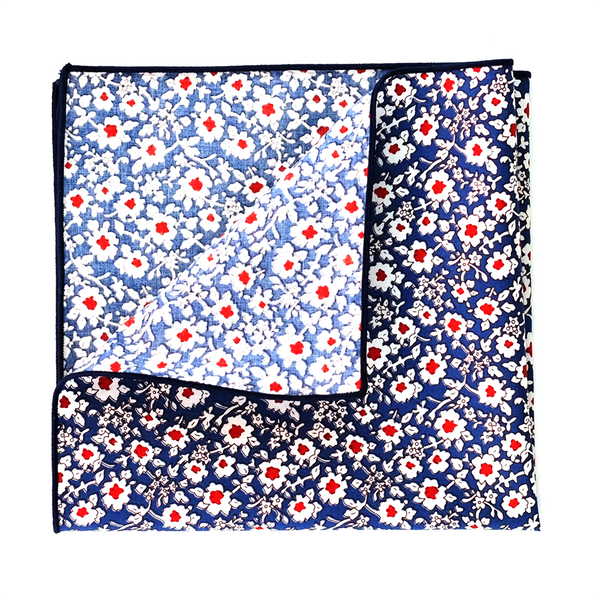 Calico Floral Cotton Pocket Square - Blue
