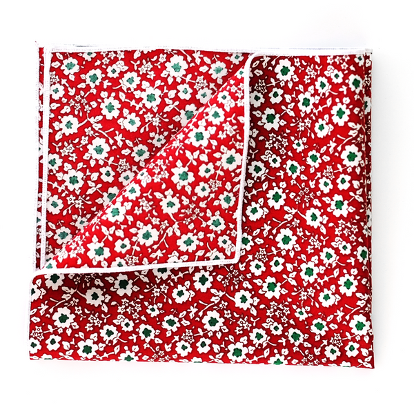 Calico Floral Cotton Pocket Square - Red