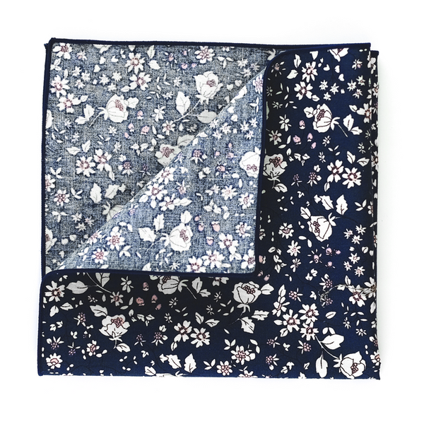 Calico Floral Cotton Pocket Square - Navy Blue