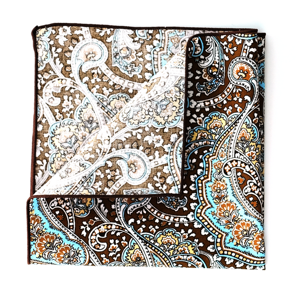 Paisley Cotton Pocket Square - Brown