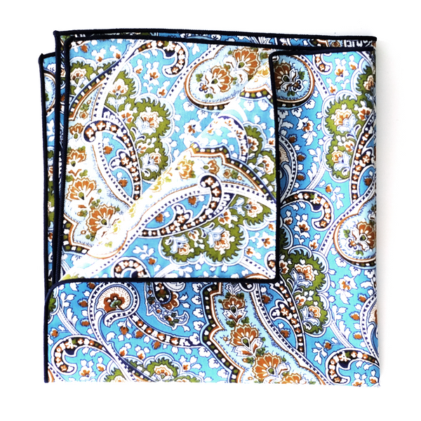 Paisley Cotton Pocket Square - Harbor Blue