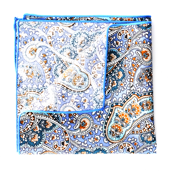 Paisley Cotton Pocket Square - Lavender Blue