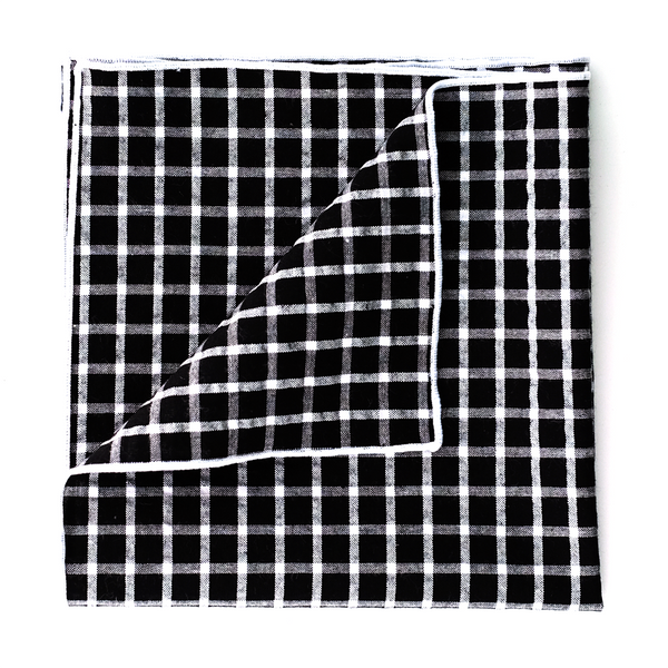 Seersucker Checkered Pocket Square - Black