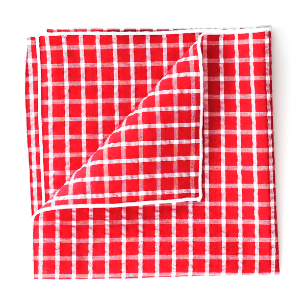 Seersucker Checkered Pocket Square - Red
