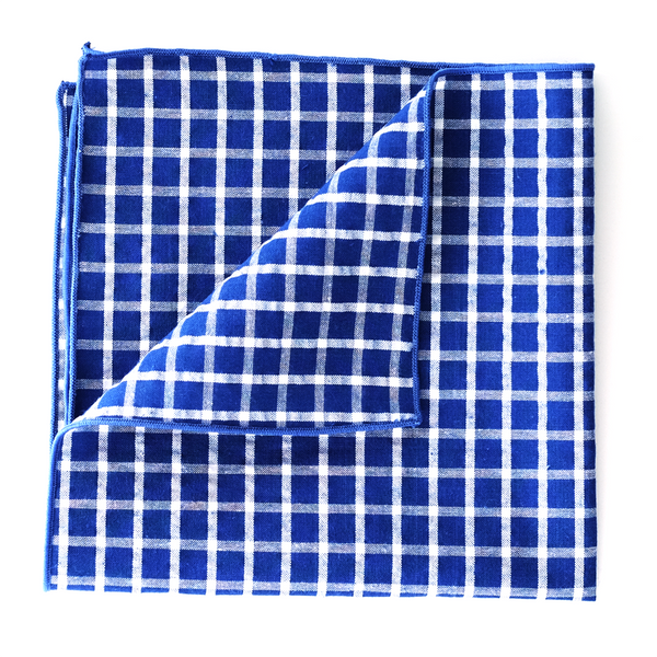 Seersucker Checkered Pocket Square - Blue