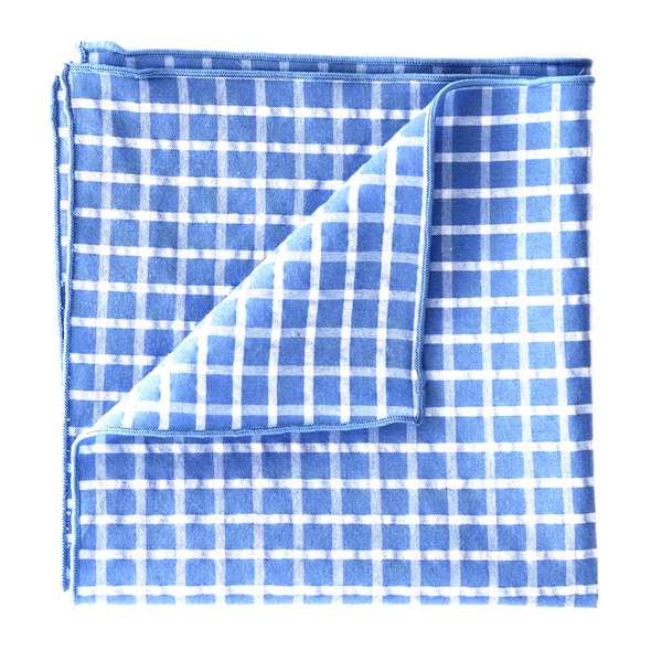 Seersucker Checkered Pocket Square - Harbor Blue