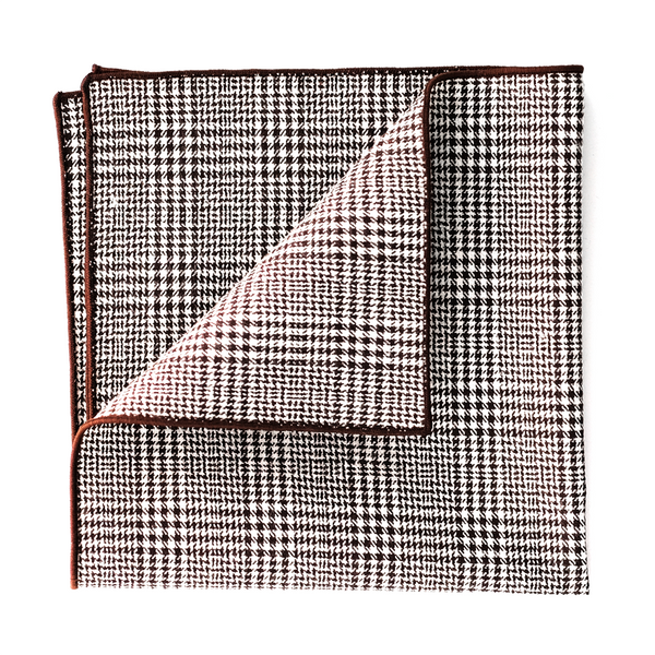 Prince-Of-Wales Cotton & Linen Mix Pocket Square - Brown
