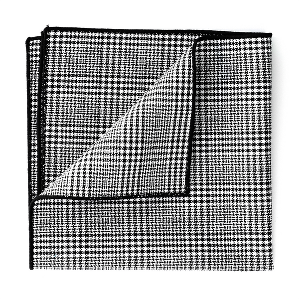 Prince-Of-Wales Cotton & Linen Mix Pocket Square - Grey