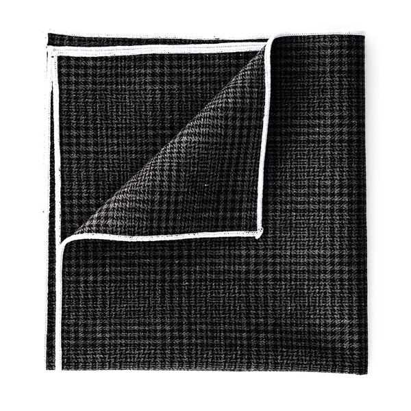 Prince-Of-Wales Cotton & Linen Mix Pocket Square - Charcoal Grey