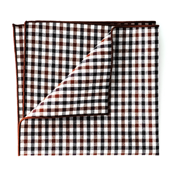 Gingham Cotton Pocket Square - Brown