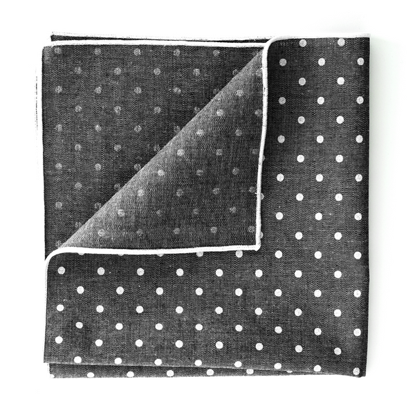 Chambray Polka Dot Pocket Square - Charcoal Grey