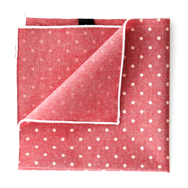 Chambray Polka Dot Pocket Square - Red