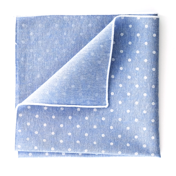 Chambray Polka Dot Pocket Square - Sky Blue