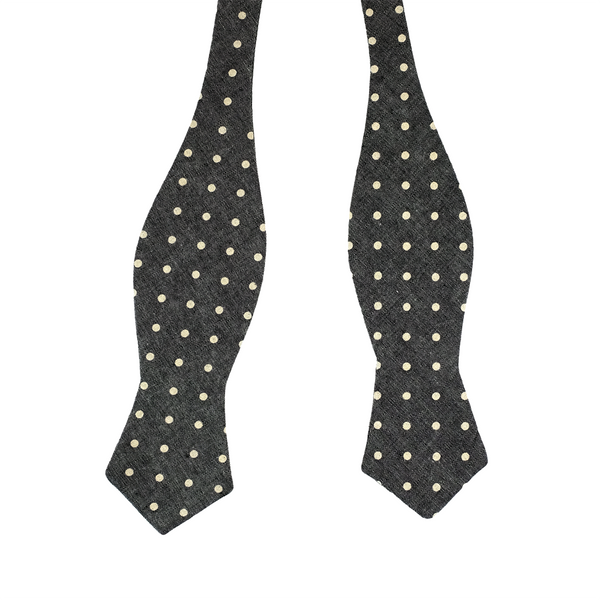 Diamond Tip Polka Dot Self Tie Bow Tie - Charcoal Grey