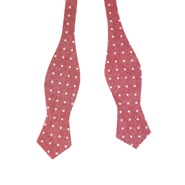 Diamond Tip Polka Dot Self Tie Bow Tie - Red