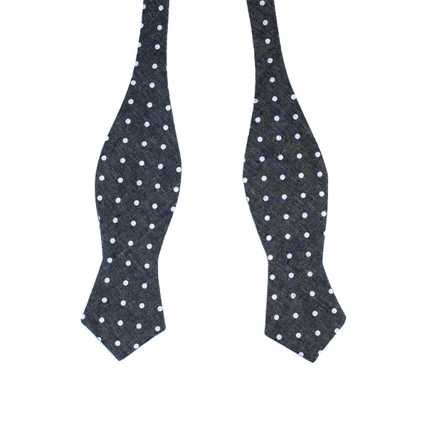 Diamond Tip Polka Dot Self Tie Bow Tie - Blue