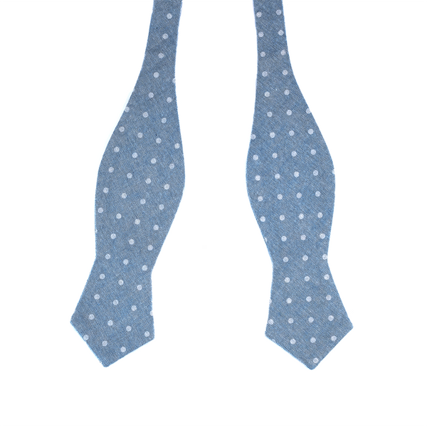 Diamond Tip Polka Dot Self Tie Bow Tie - Sky Blue