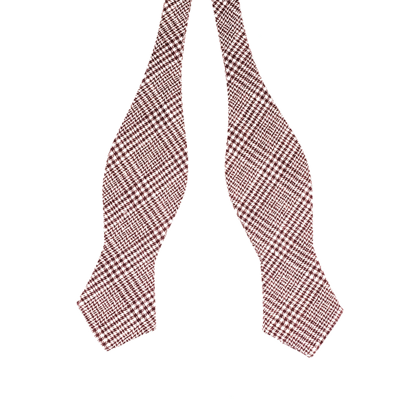 Prince-Of-Wales Diamond Tip Flannel Self Tie Bow Tie - Brown