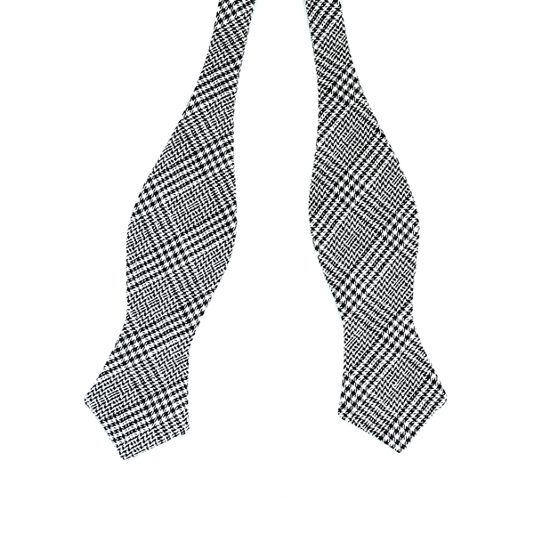 Prince-Of-Wales Diamond Tip Flannel Self Tie Bow Tie - Grey
