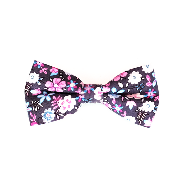 Calico Floral Cotton Pre-Tied Bow Tie - Grey