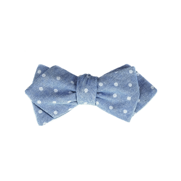 Diamond Tip Polka Dot Self Tie Bow Tie - Sky Blue