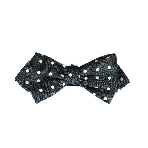 Diamond Tip Polka Dot Self Tie Bow Tie - Charcoal Grey