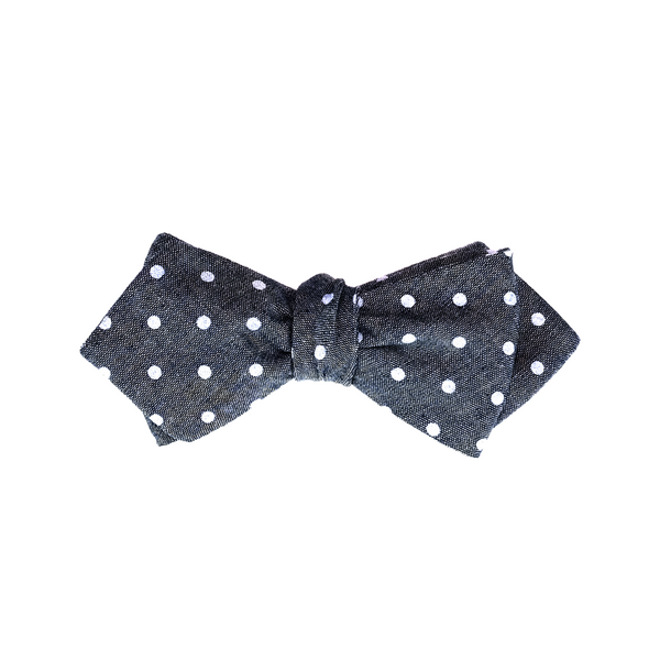 Diamond Tip Polka Dot Self Tie Bow Tie - Blue