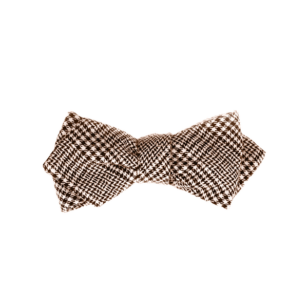 Prince-Of-Wales Diamond Tip Flannel Self Tie Bow Tie - Brown
