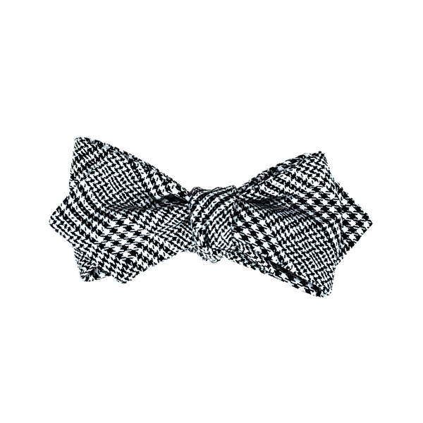 Prince-Of-Wales Diamond Tip Flannel Self Tie Bow Tie - Grey