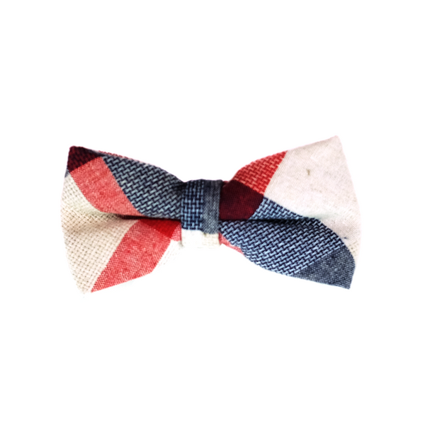 Bold Checkered Cotton & Linen Mix Pre Tied Bow Tie - Navy & Red