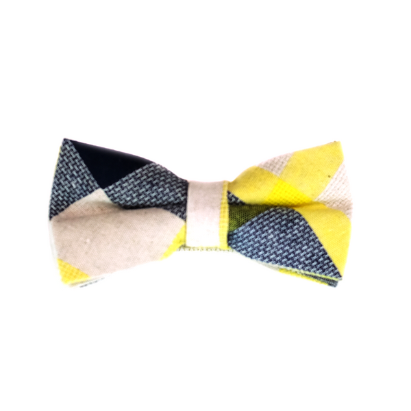 Bold Checkered Cotton & Linen Mix Pre Tied Bow Tie - Navy & Yellow