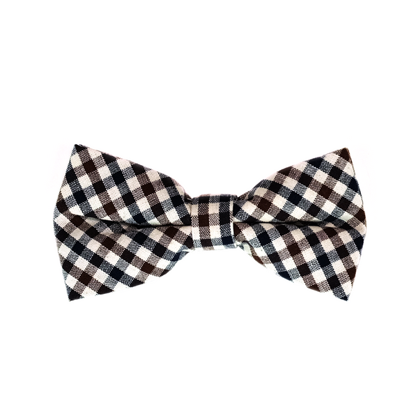 Gingham Cotton Pre Tied Bow Tie - Brown