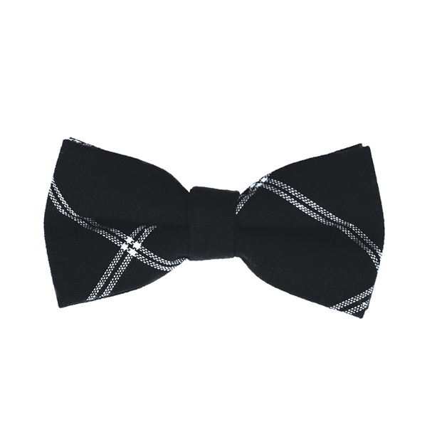 Windowpane Cotton & Linen Mix Pre Tied Bow Tie - Black