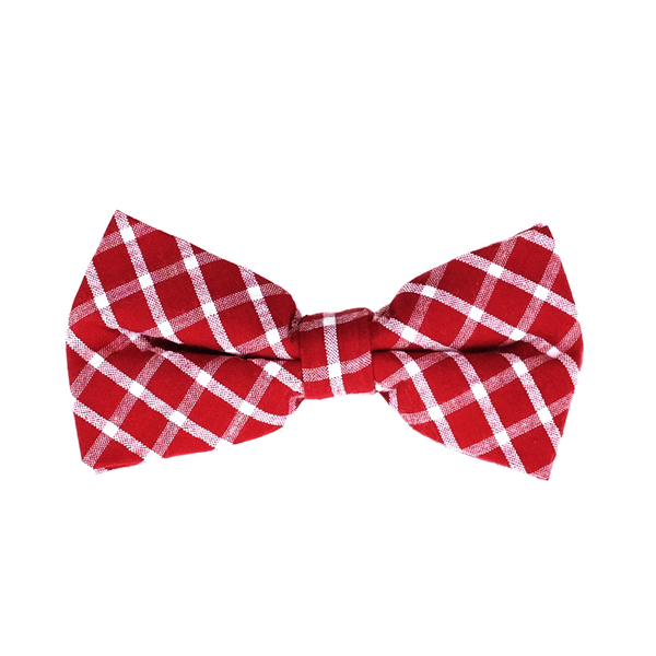 Seersucker Checkered Pre Tied Bow Tie - Red