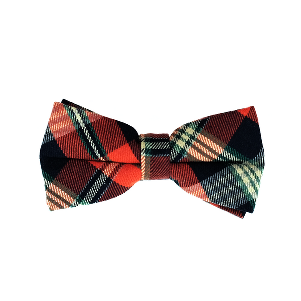 Checkered Flannel Cotton Pre Tied Bow Tie - Orange