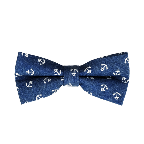 Nautical Chambray Cotton Pre Tied Bow Tie - Archor Blue