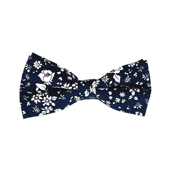 Calico Floral Cotton Pre Tied Bow Tie - Navy Blue