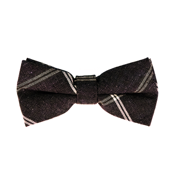 Windowpane Cotton & Linen Mix Pre Tied Bow Tie - Brown