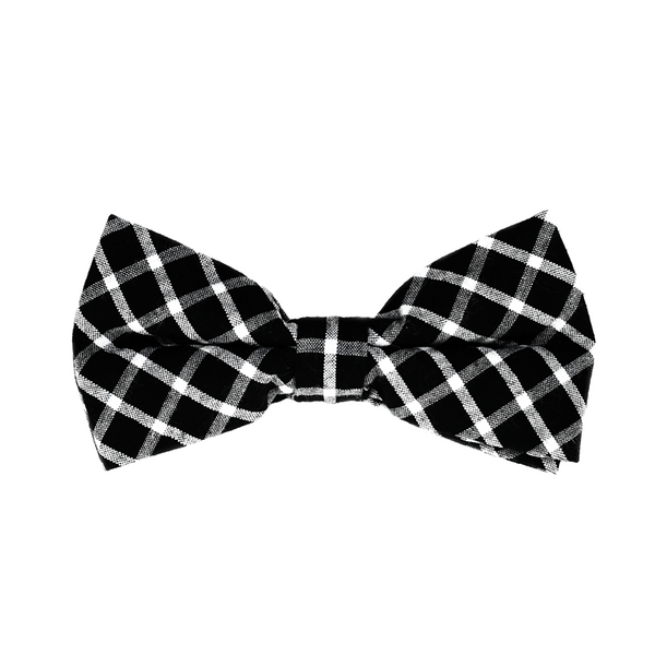 Seersucker Checkered Pre Tied Bow Tie - Black