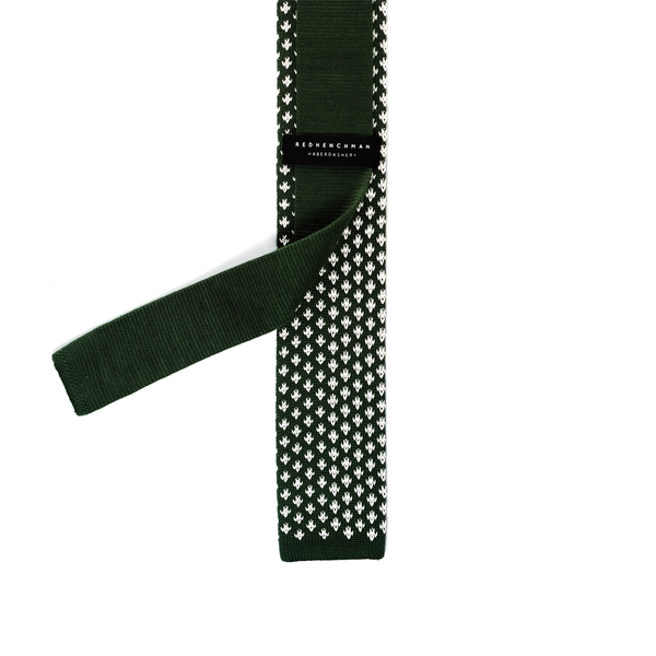 Patterned Knitted Necktie - Moss Green