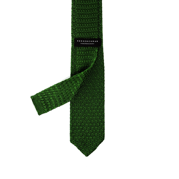 Diamond Tipped Knitted Necktie - Moss Green