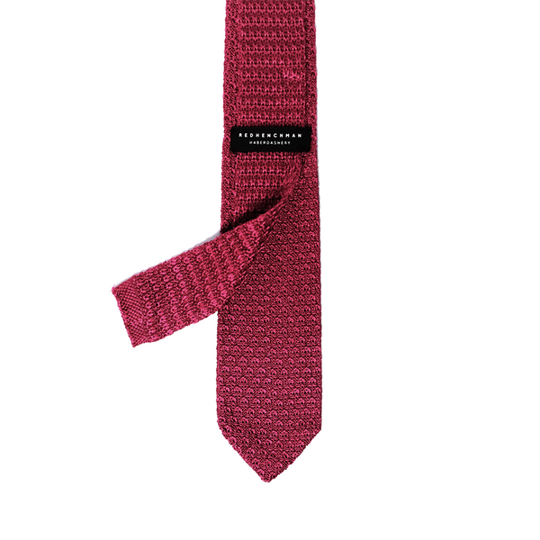 Diamond Tipped Knitted Necktie - Cranberry Red