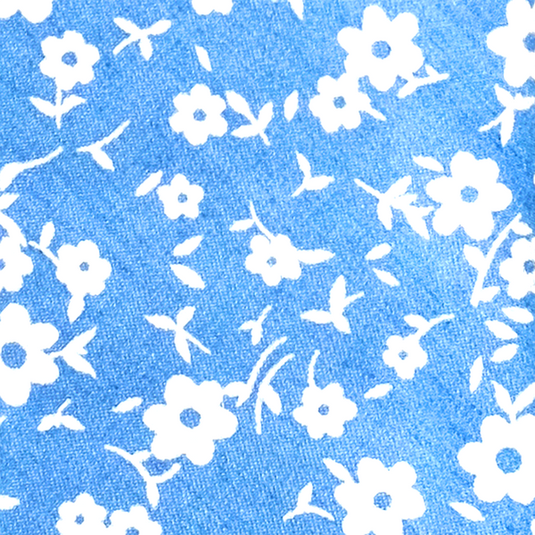 Floral Chambray Cotton Necktie - Sky Blue