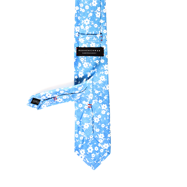 Floral Chambray Cotton Necktie - Sky Blue