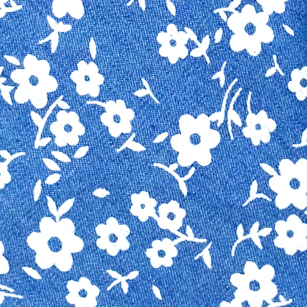 Floral Chambray Cotton Necktie - Blue
