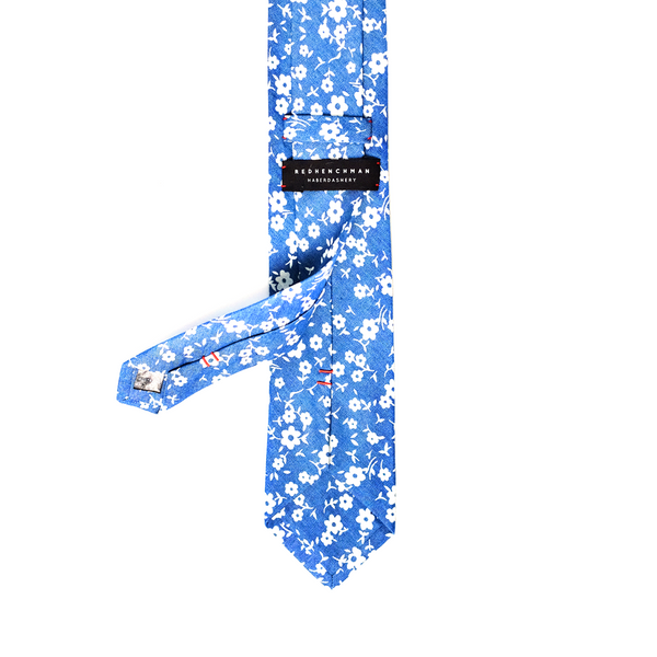 Floral Chambray Cotton Necktie - Blue