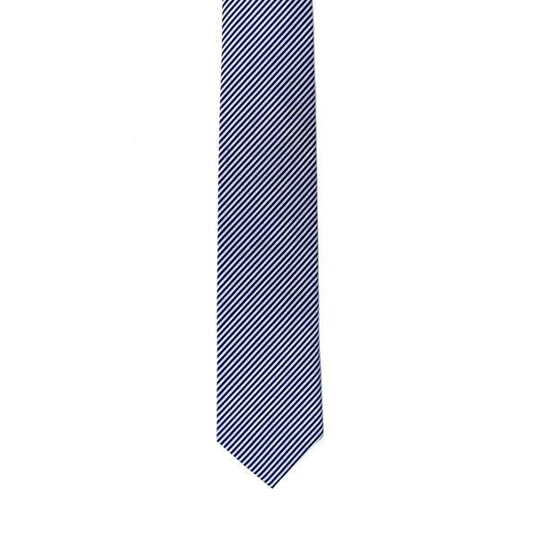Striped Cotton Necktie - Navy Blue