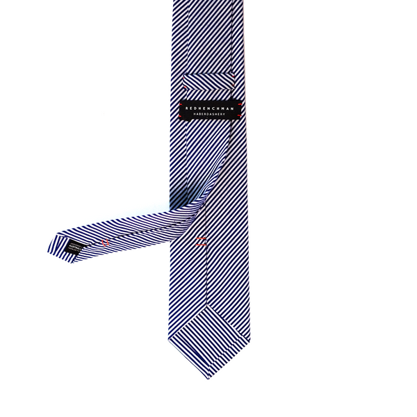 Striped Cotton Necktie - Navy Blue