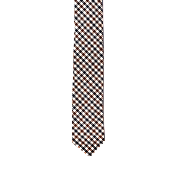 Gingham Cotton Necktie - Brown