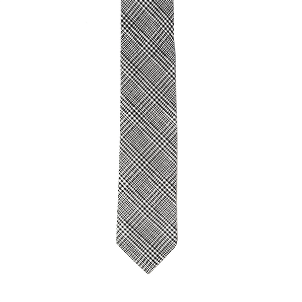 Prince-Of-Wales & Linen Mix Necktie - Grey